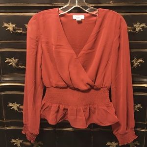 Japna Cinched Waist Peplum Rustic Blouse